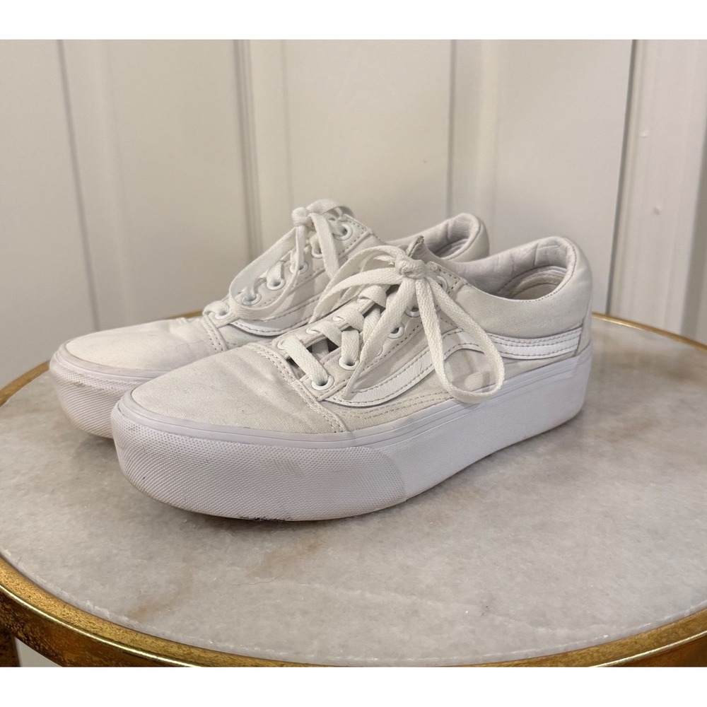 Vans‎ Old Skool Platform White Canvas Sneakers US Women 7